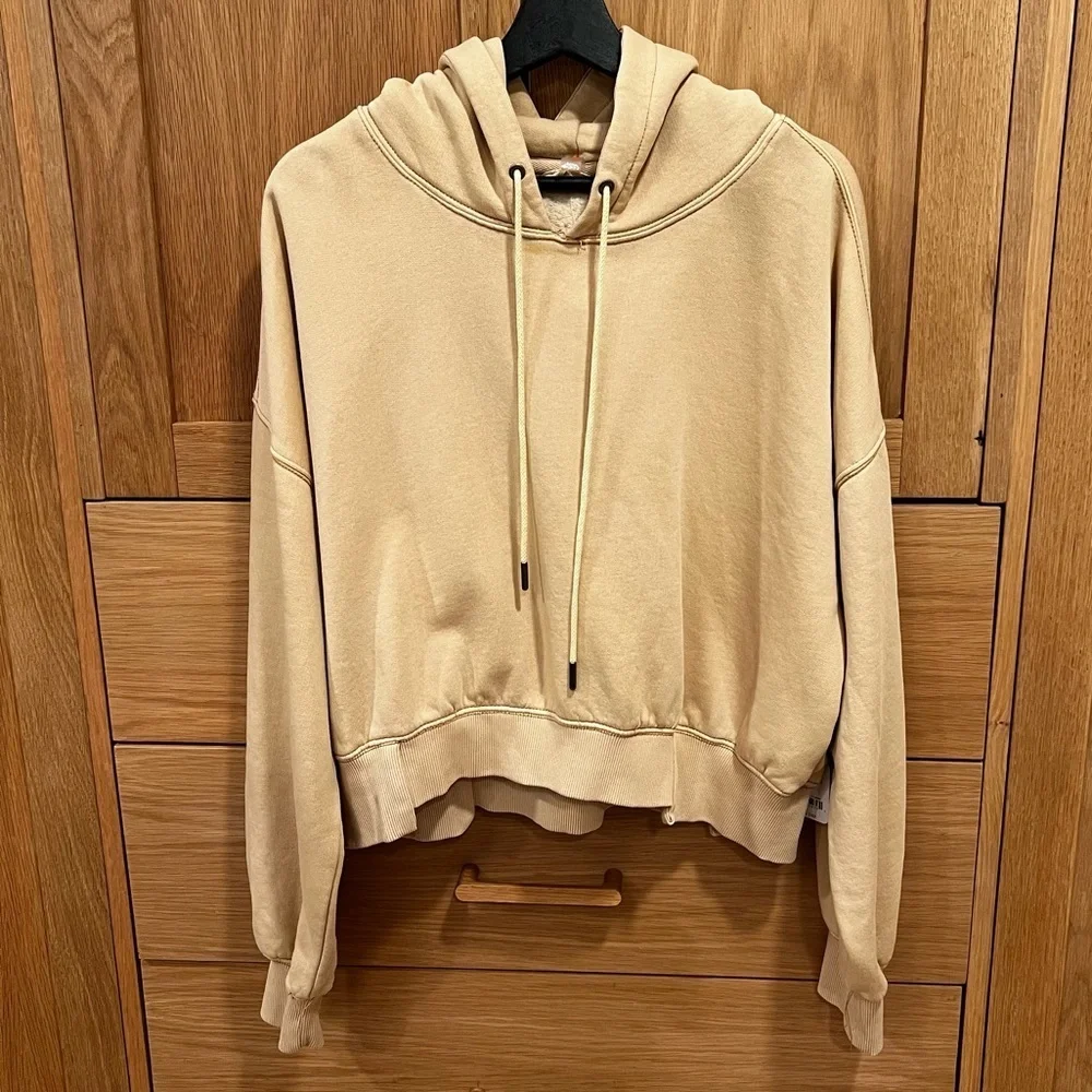 Free People FP Movement Undefeated Cotton Hooded Sweatshirt Sand Size Small NWT
